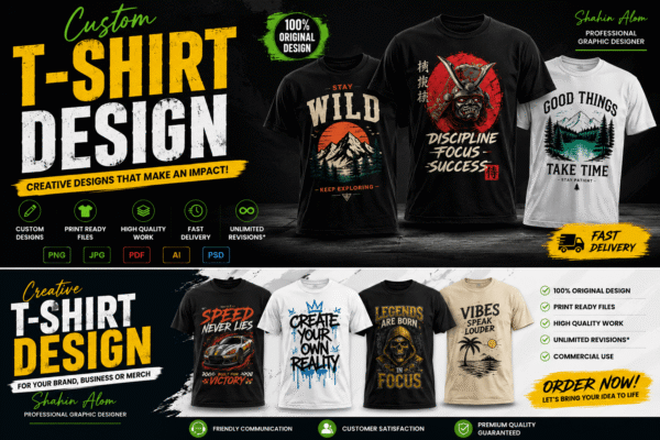 I will design a modern custom t shirt design for your brand, business or merch
